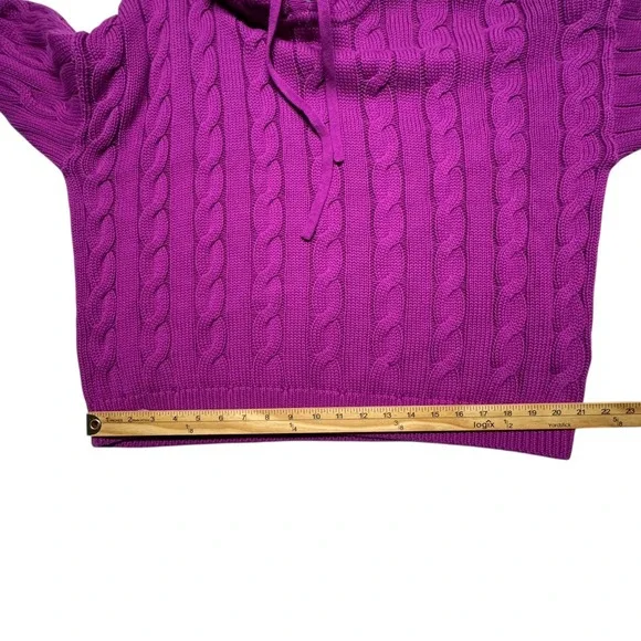 Lauren Ralph Lauren Cable Knit Sweater Hoodie XL Cotton Magenta Classic Chic - Picture 6 of 10